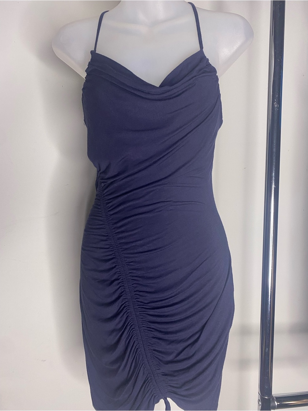 Made in USA Bailey 44 Navy Spaghetti Strap Ruched Mini Dress